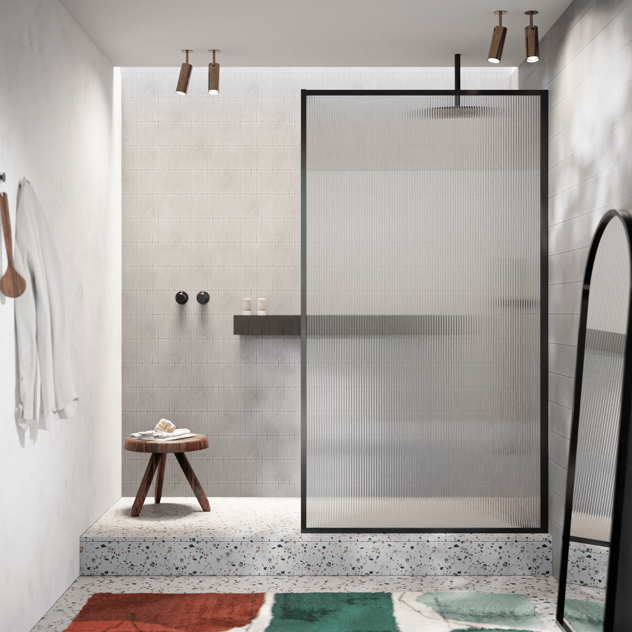 Balmani Framed douche à l'italienne 140 x 210 cm verre relief profil noir mat