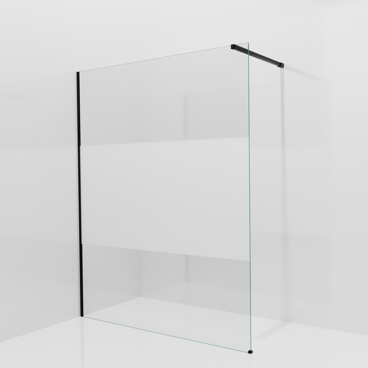 Balmani Modular inloopdouche: 160 x 200 cm, Helder glas met matte strook, Mat zwarte profielen