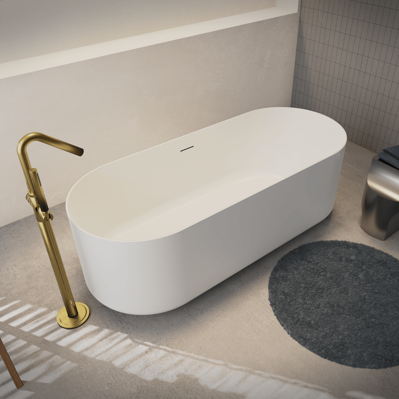 Balmani Scala ovaal vrijstaand bad 170 x 70 cm Solid Surface mat wit