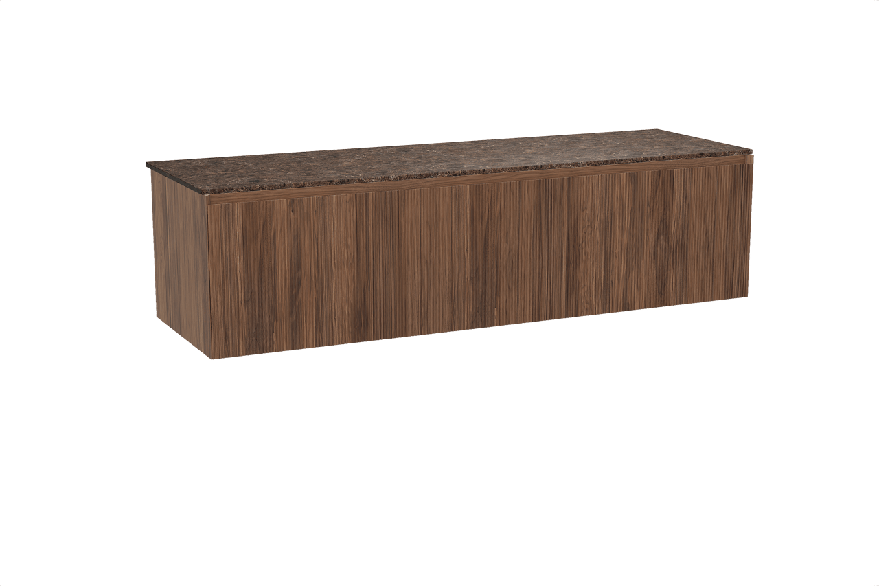 Balmani Fila meuble salle de bains suspendu 180 x 55 cm noyer avec Stretto tablette simple ou double en marbre dark emperador, Nervure droite symétrique verticale