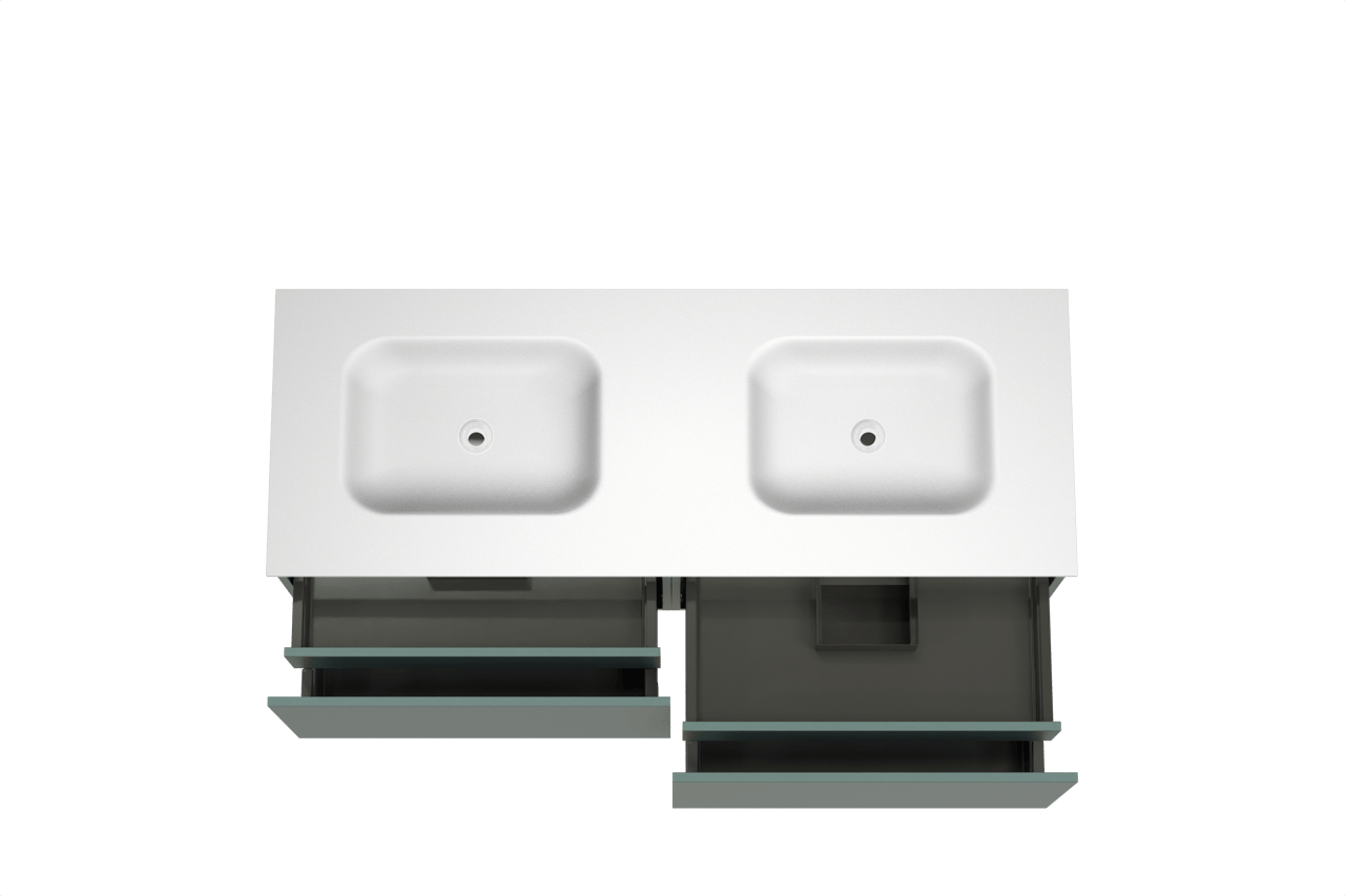 Balmani Sfera meuble salle de bains suspendu 150 x 55 cm forest avec Tablo Arcato double vasque en solid surface blanc mat