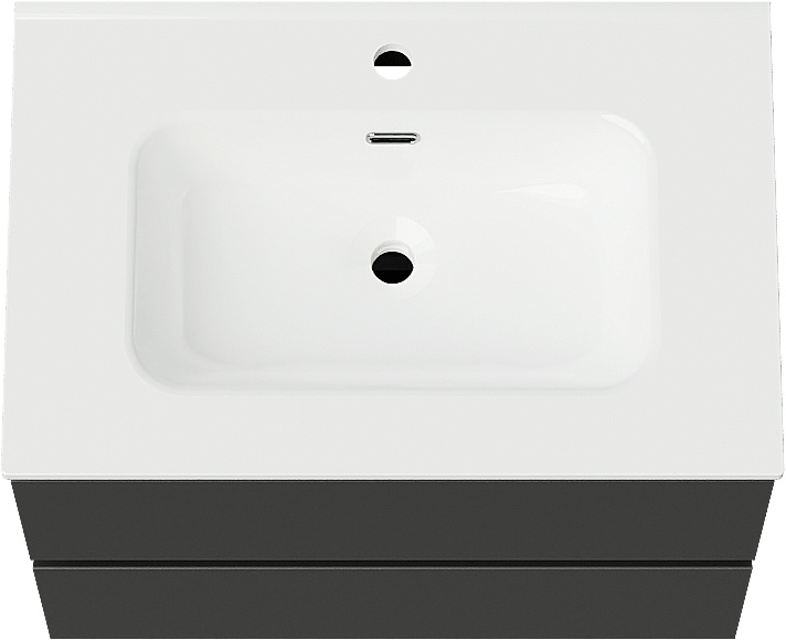 Linie Lado meuble salle de bains suspendu 70 x 46 cm noir mat avec Baro plan simple en porcelaine blanc brillant