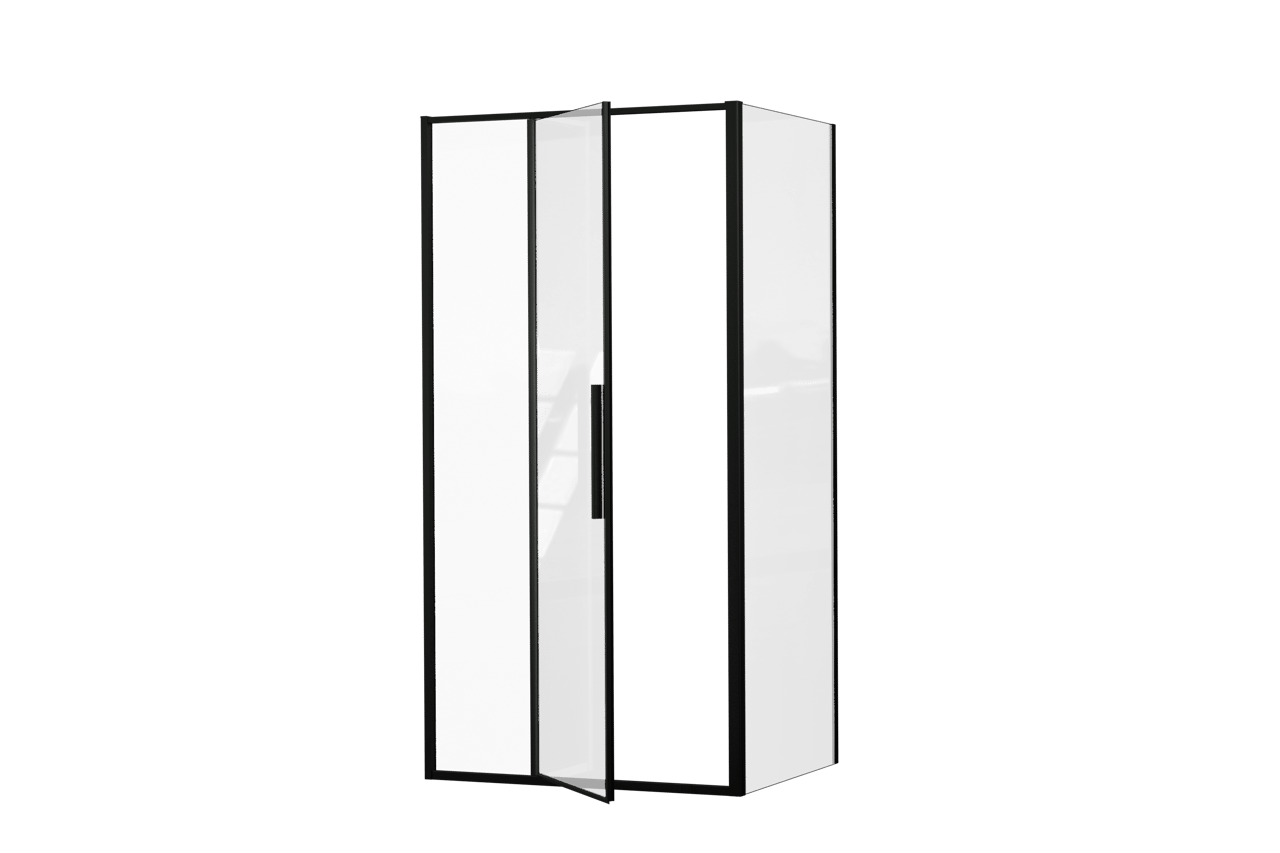 Luca Varess Morano douchehoek met draaideur en 2 vaste zijwanden 100 x 80 cm helder glas mat zwart profiel