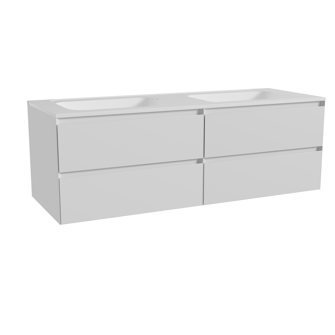 Balmani Mitra hängendes Möbelstück Set: 150 x 55 cm, Weiß matt, mit Tablo Strada Doppelwaschtisch, Marmorkomposit Weiß glänzend