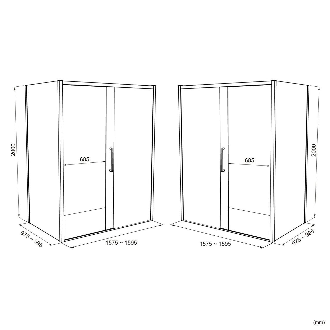 Luca Varess Senses douchehoek met schuifdeur en vaste zijwand 160 x 100 cm helder glas mat zwart profiel