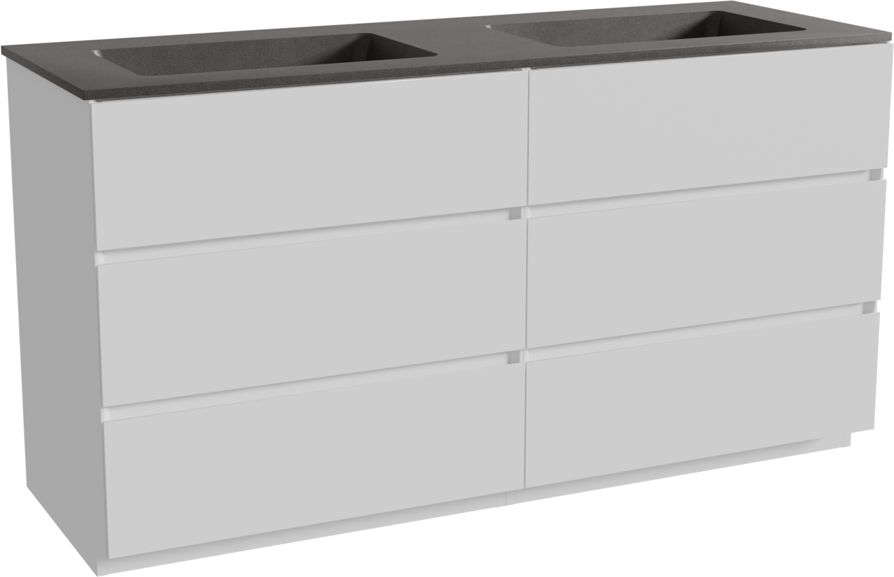 Storke Edge staand badmeubel 150 x 52 cm mat wit met Scuro dubbele wastafel in kwarts mat zwart