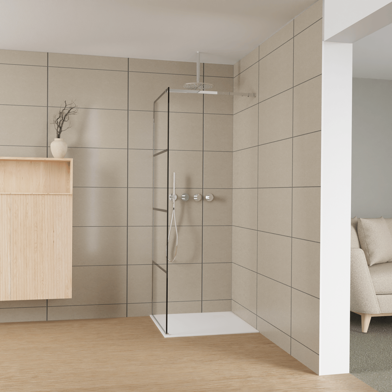 Balmani Modular Walk-In Dusche: 80 x 200 cm, Lined, inklusive Coating, Profil Chrom glänzend