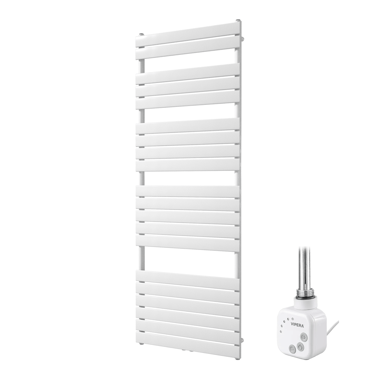 Vipera Vulcan Einzel Handtuchheizkörper 70 x 190 cm Elektrische Heizung Weiß glänzend Seiten- und Mittelanschluss 1200W, inkl. Widerstand