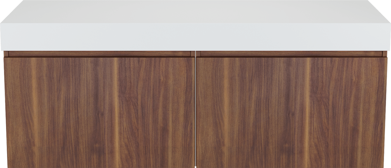 Balmani Sfera by Lucida meuble salle de bains suspendu 150 x 55 cm noyer américain avec Dominus tablette simple ou double en solid surface blanc mat