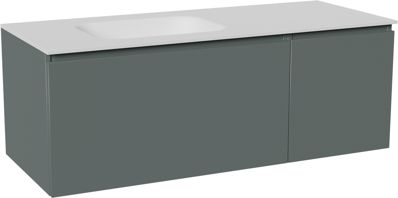 Balmani Sfera hängendes Möbelstück Set: 135 x 55 cm, Forest, mit Tablo Arcato Waschtisch links, Solid Surface Weiß matt