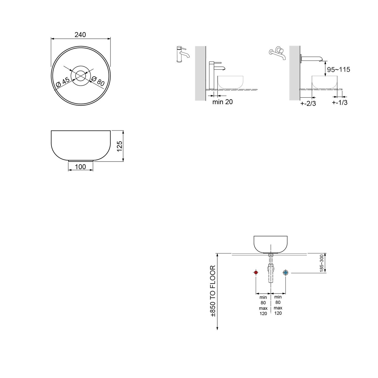 Balmani Mitra zwevend toiletmeubel 42 x 21 cm mat wit met Facetta tablet en Bowl waskom in Dark Emperador marmer
