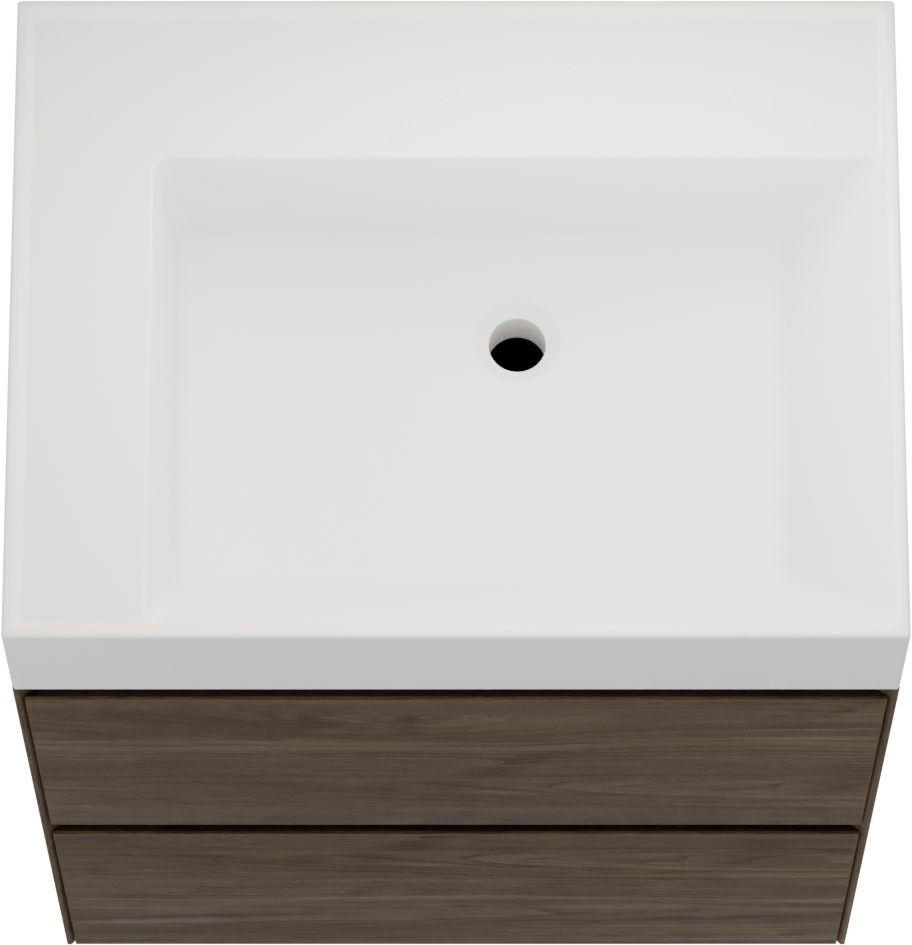 Balmani Mitra Compact zwevend badkamermeubel 60 x 46 cm Amerikaanse notelaar met Argila asymmetrisch rechtse wastafel in composietmarmer mat wit