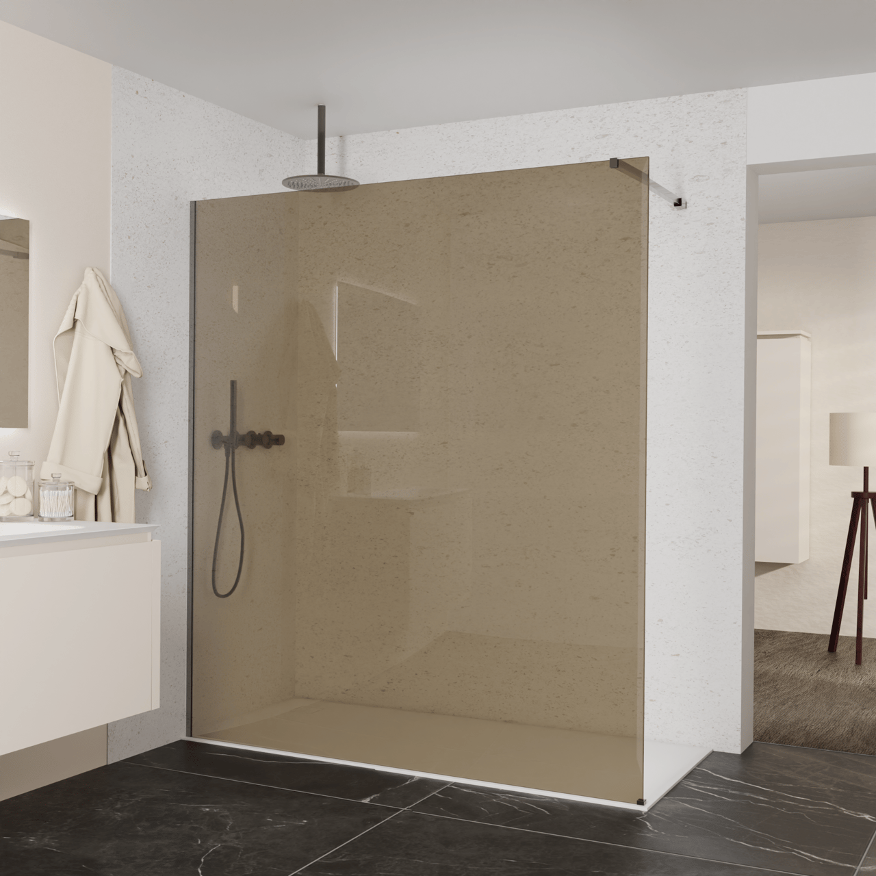 Balmani Modular inloopdouche: 180 x 200 cm, Brons glas, Brushed GunMetal profielen