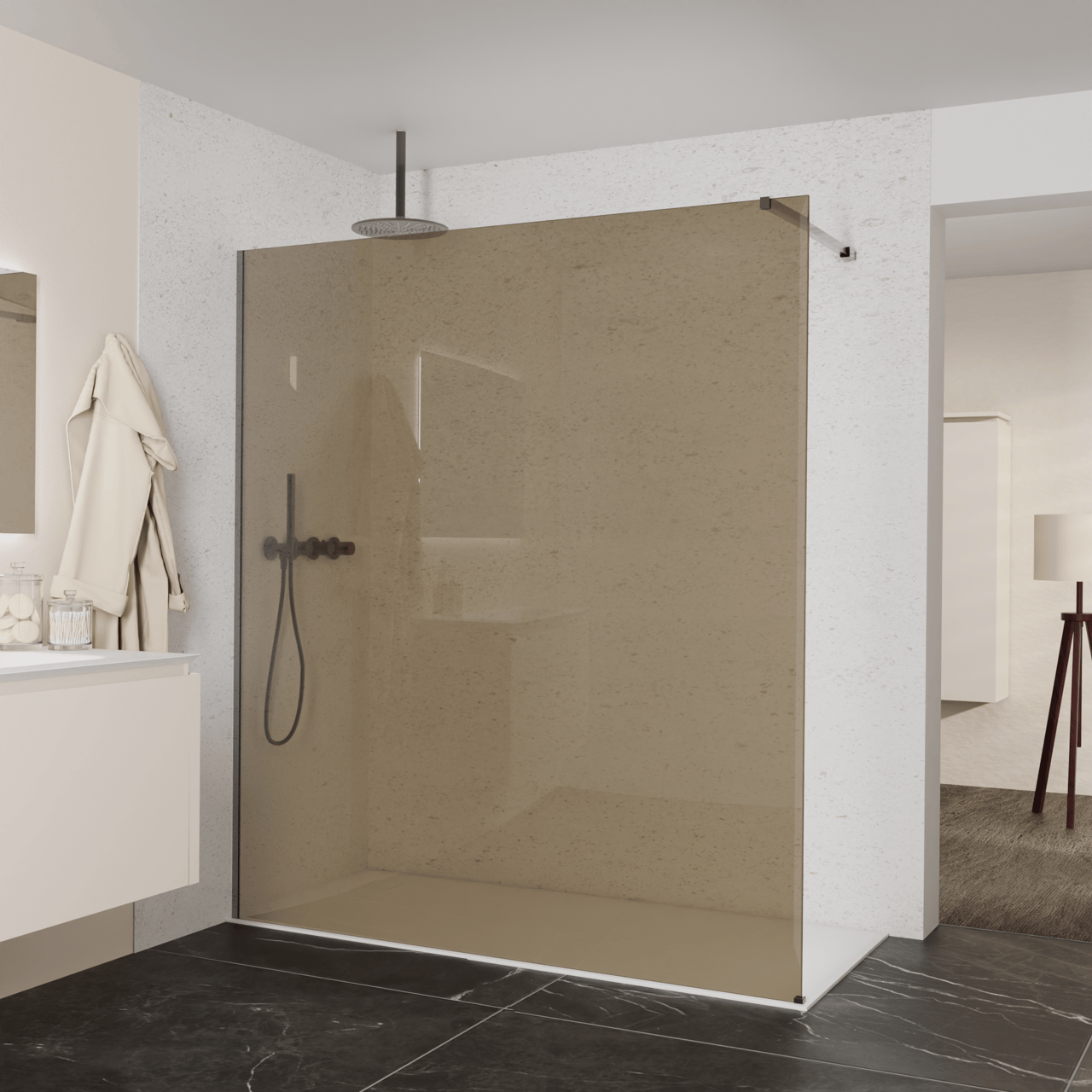 Balmani Modular douche à l'italienne: 180 x 200 cm, Verre bronze, Profil Brushed GunMetal