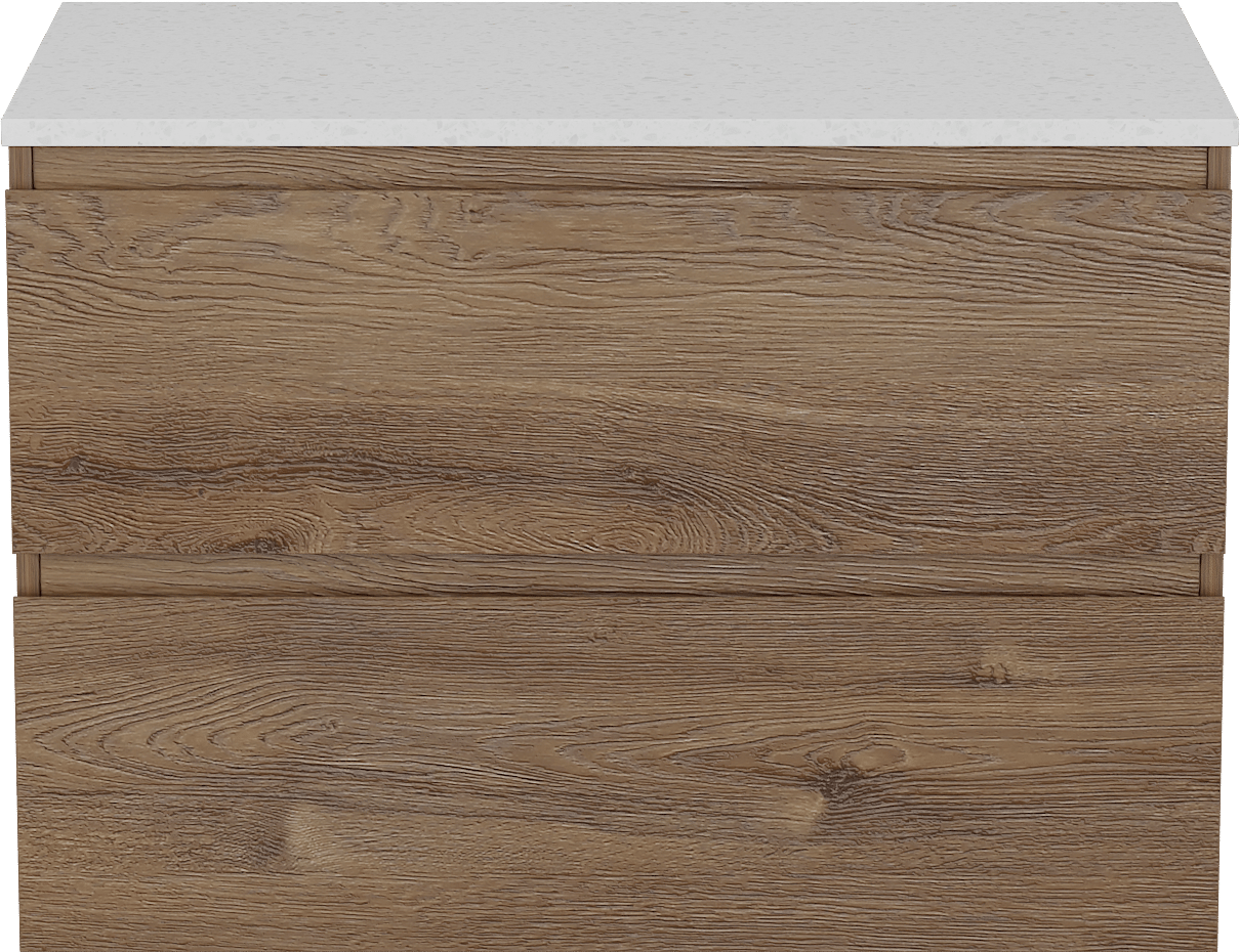 Linie Lado zwevend badkamermeubel 80 x 46 cm bruine eik met Lado enkel tablet in melamine terrazzo wit