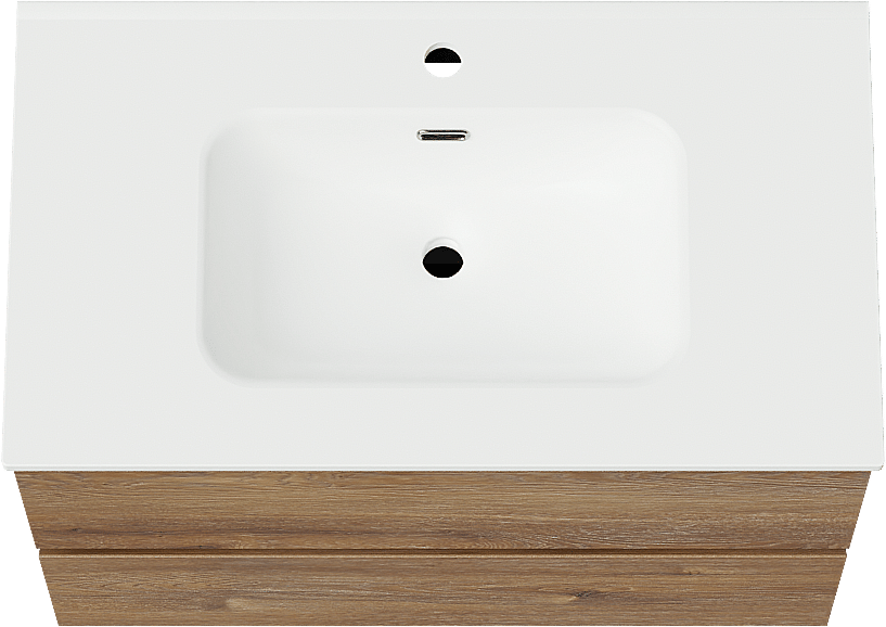 Linie Lado zwevend badmeubel 80 x 46 cm bruin eiken met Baro enkele wastafel in porselein mat wit