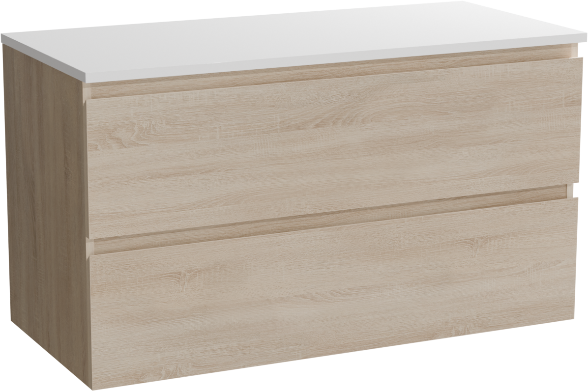 Linie Lado meuble salle de bains suspendu 100 x 46 cm chêne blanc avec Lado tablette simple ou double en marbre composite blanc mat