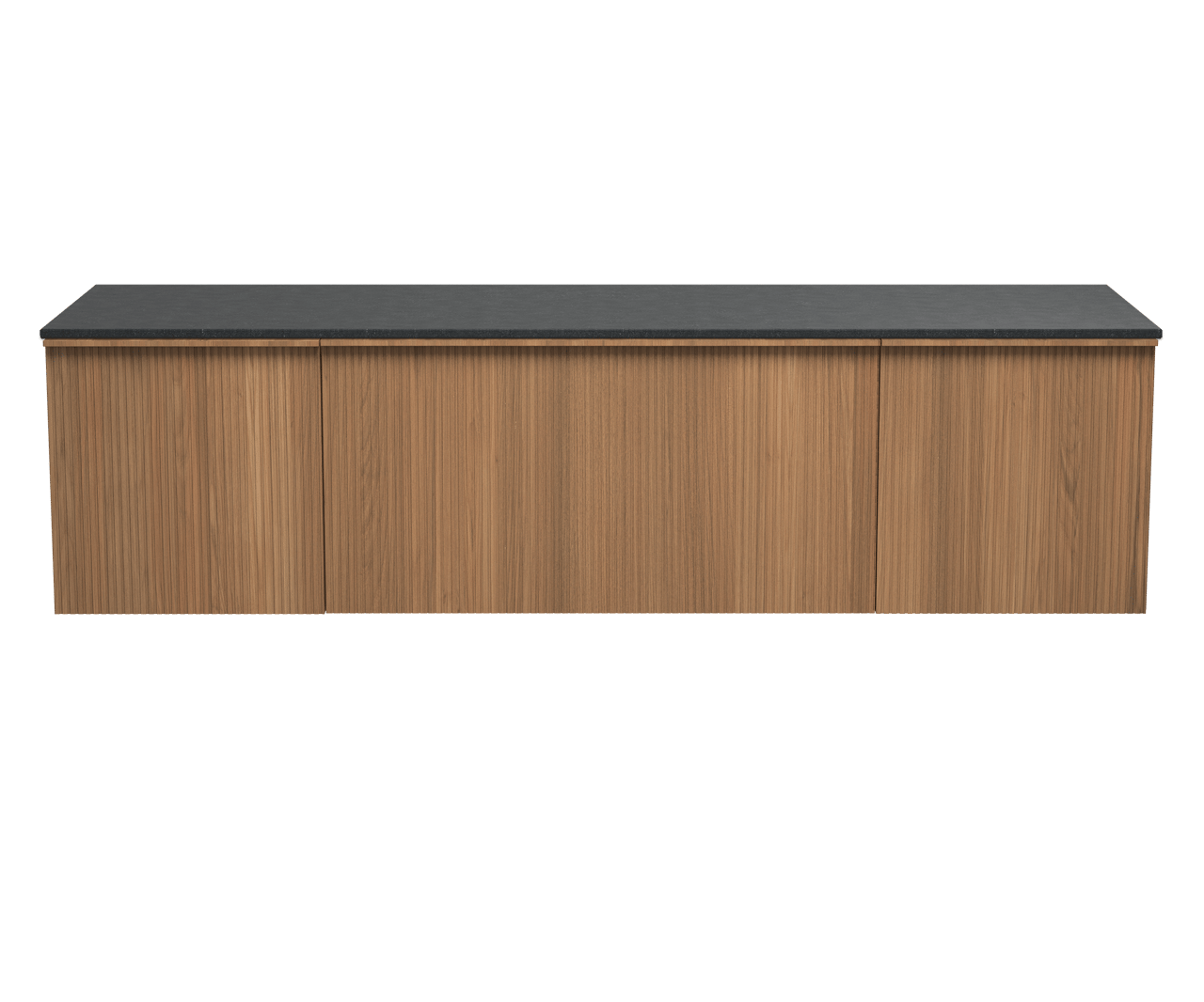 Balmani Forma zwevend badmeubel 180 x 55 cm teakhout met Stretto enkel of dubbel wastafelblad in zwart graniet, Verticale symmetrische rechte ribbel