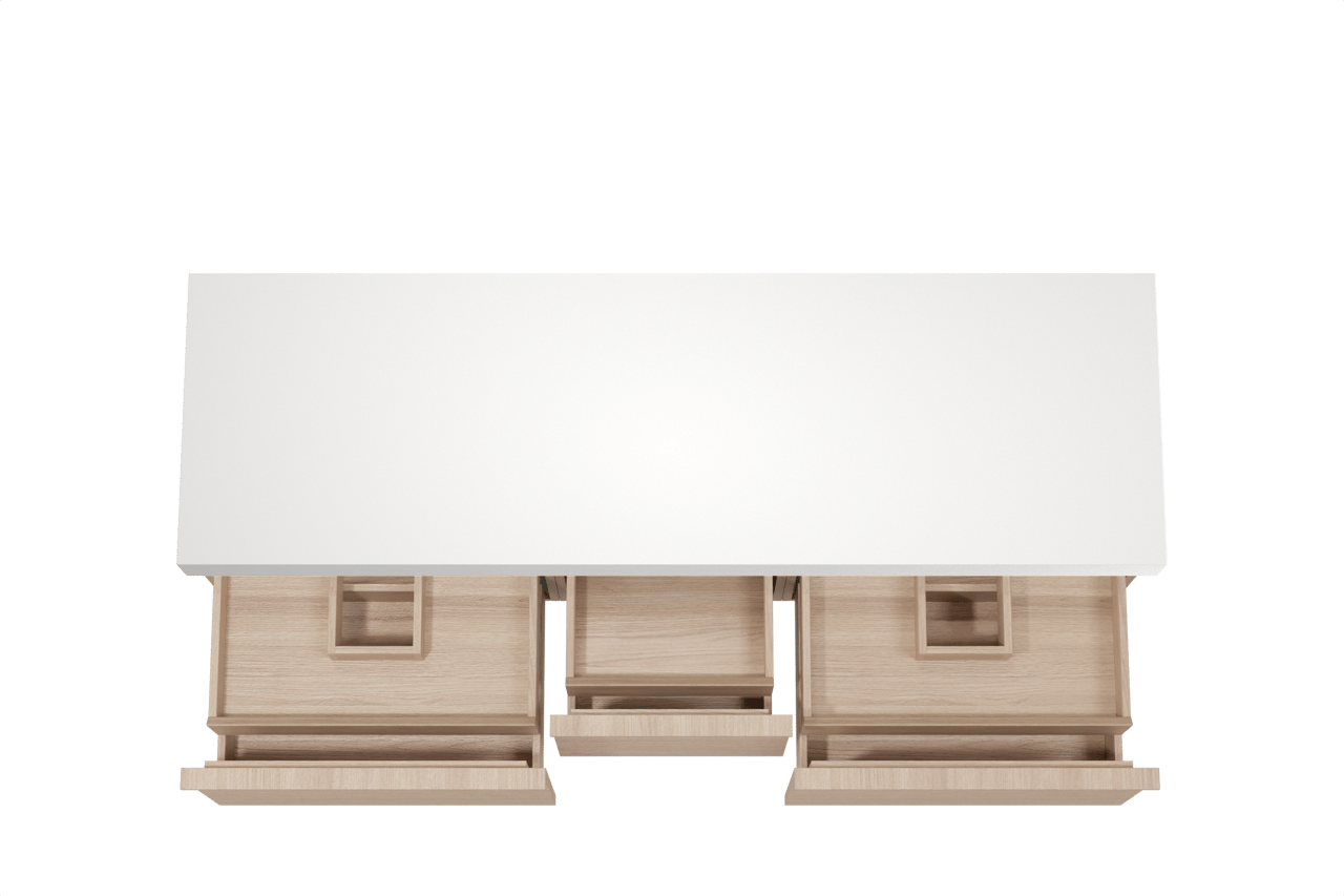 Balmani Forma zwevend badkamermeubel 180 x 55 cm natuur eik met Dominus enkel of dubbel tablet in solid surface mat wit, Horizontale symmetrische rechte ribbel