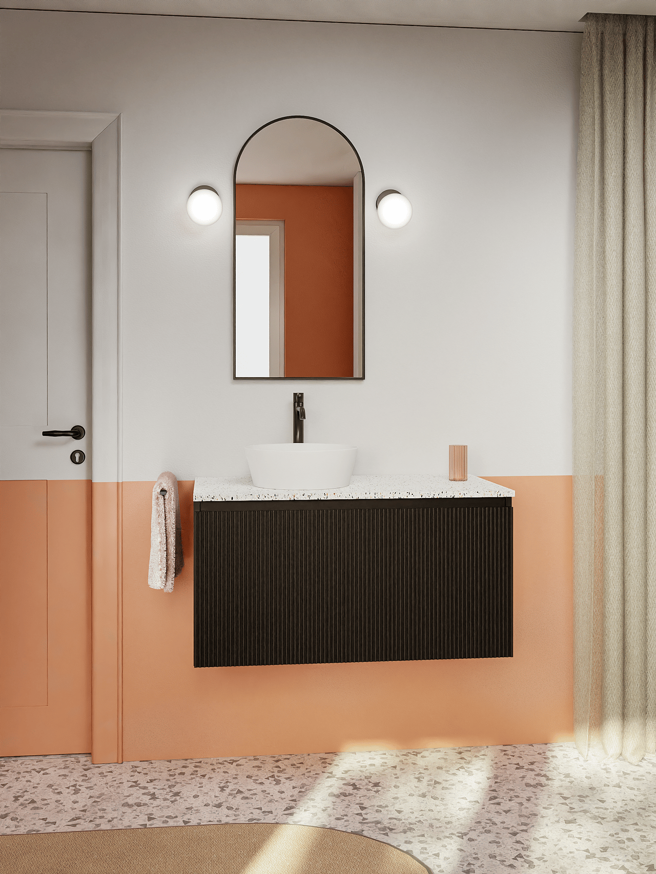 Storke Nero Badspiegel: Rund, Schwarz, 45 x 90 cm