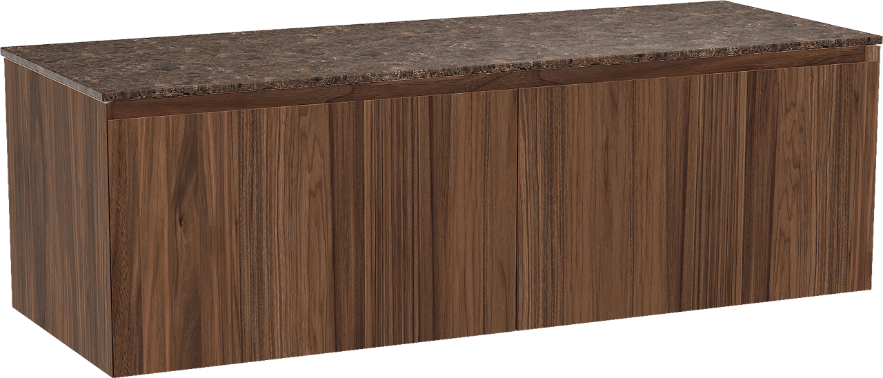 Balmani Idra zwevend badkamermeubel 150 x 55 cm notelaar met Stretto enkel of dubbel tablet in marmer dark emperador