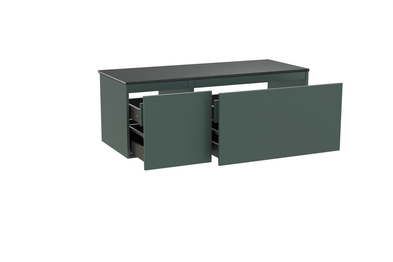 Balmani Sfera zwevend badkamermeubel 135 x 55 cm forest met Stretto enkel of dubbel tablet in graniet zwart