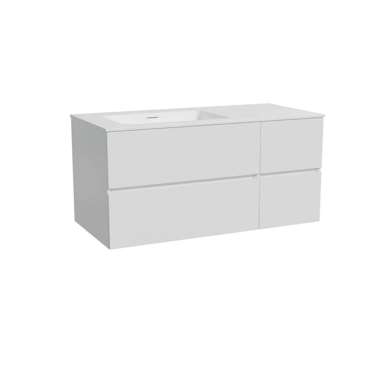 Storke Edge meuble salle de bains suspendu 110 x 52 cm blanc brillant avec Mata plan vasque asymétrique à gauche en solid surface blanc mat