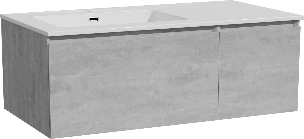 Storke Edge zwevend badkamermeubel 100 x 52 cm beton donkergrijs met Diva asymmetrisch linkse wastafel in composietmarmer glanzend wit