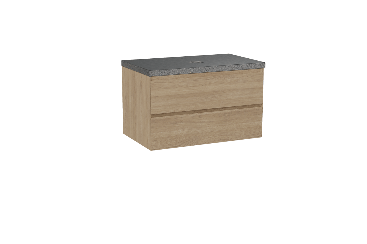 Balmani Mitra meuble salle de bains suspendu 90 x 55 cm chêne naturel avec Rock tablette simple en granit noir