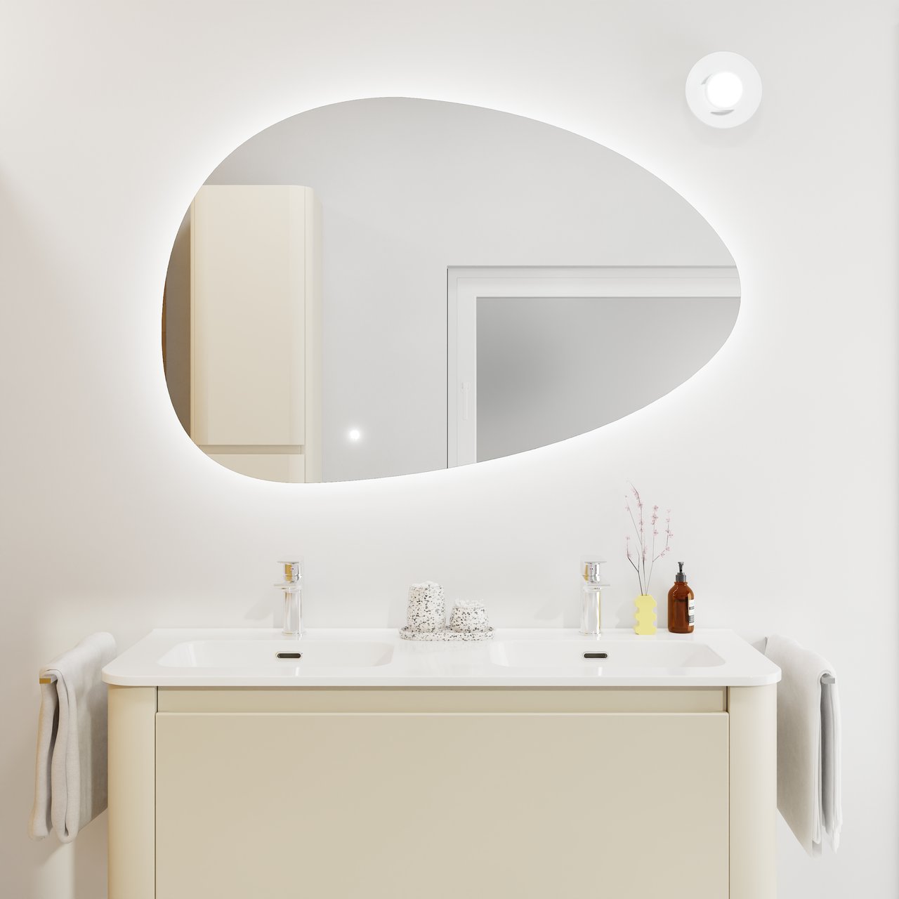 Luca Varess Organic organische badkamerspiegel 120 cm met spiegelverlichting en anti-damp