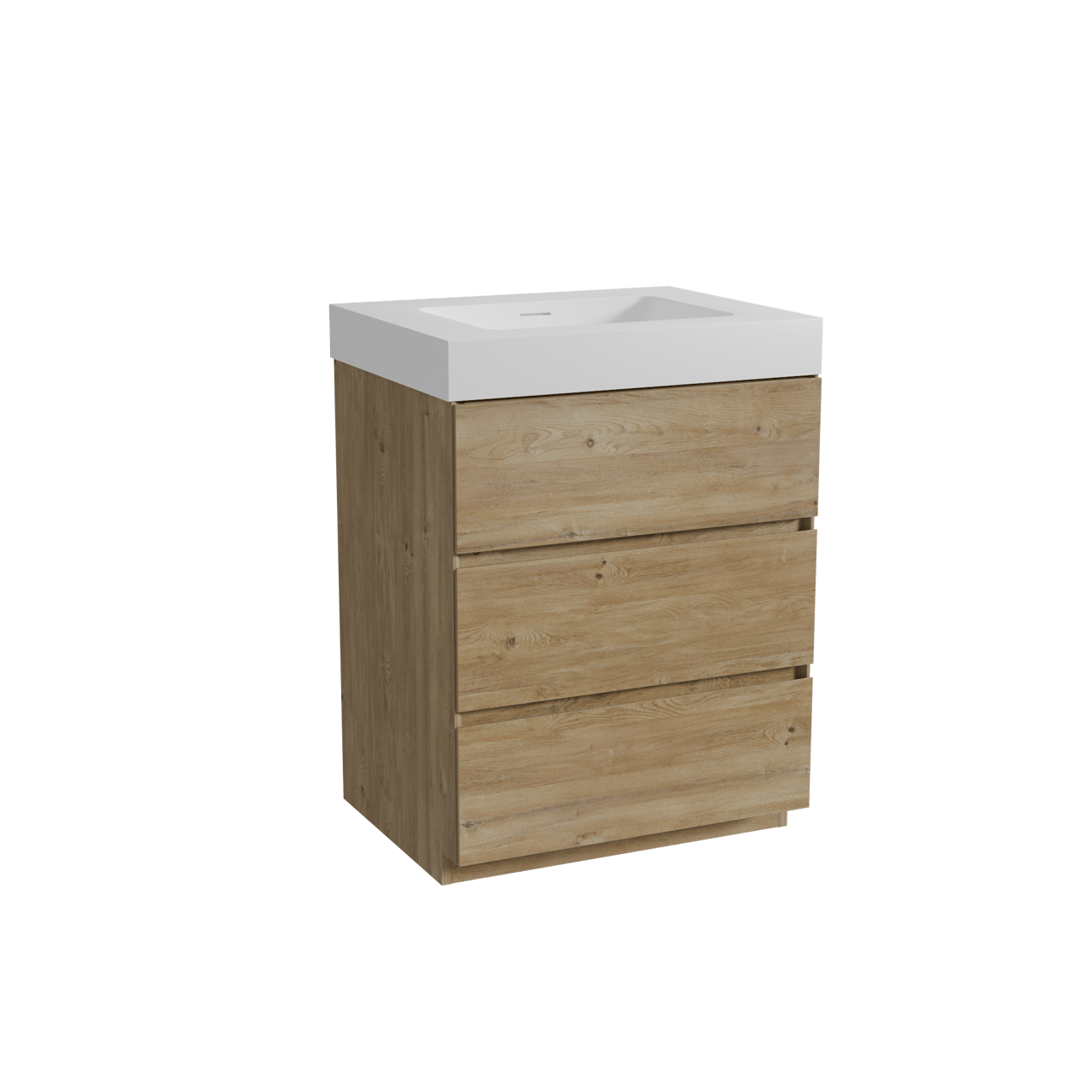 Storke Edge freistehendes Möbelstück Set: 65 x 52 cm, Rohe Eiche, mit Mata High Einzelwaschtisch, Solid Surface Weiß matt