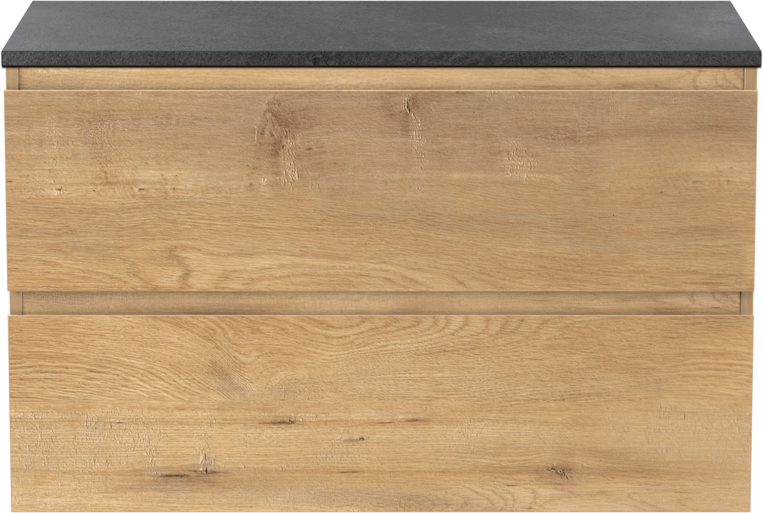 Linie Lado zwevend badmeubel 90 x 46 cm naturel eiken met Lado enkel wastafelblad in melamine grijze leisteen