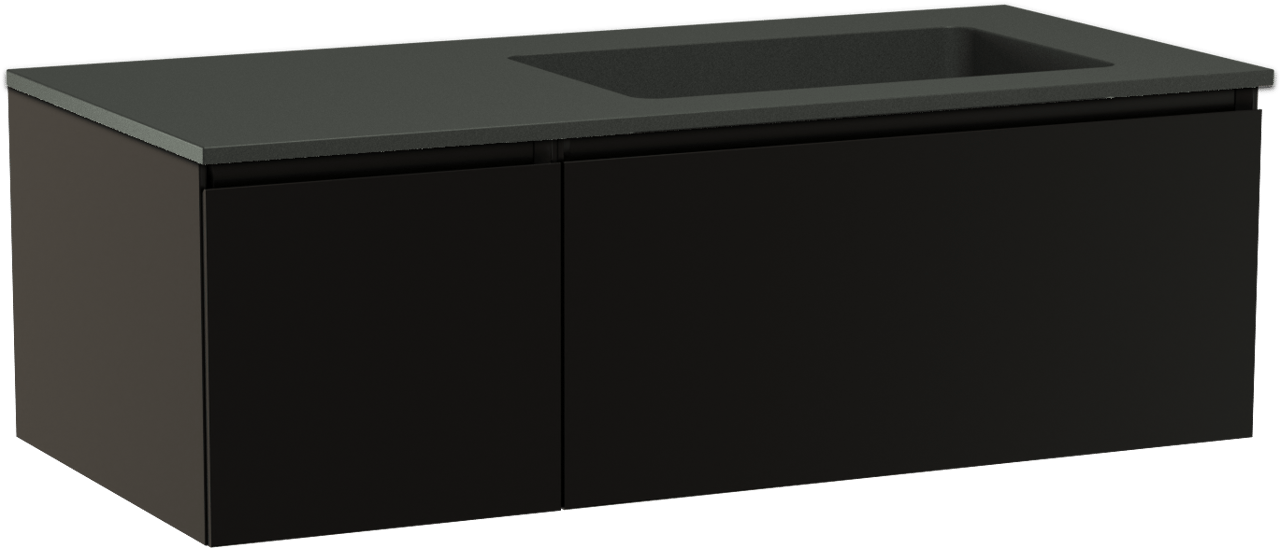 Storke Edge hängendes Möbelstück Set: 110 x 52 cm, Schwarz matt, mit Scuro Waschtisch rechts, Quarz Schwarz matt