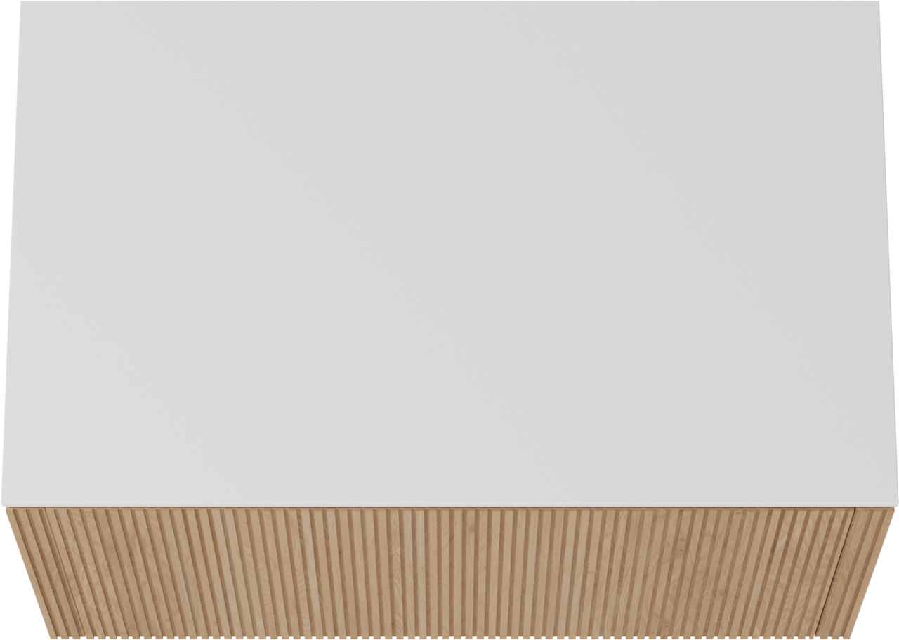 Balmani Eclips hängendes Möbelstück Set: 90 x 55 cm, Eiche Natur, mit Stretto Einzel Waschtischplatte Solid Surface Weiβ matt, Vertikale symmetrische gerade Rippe