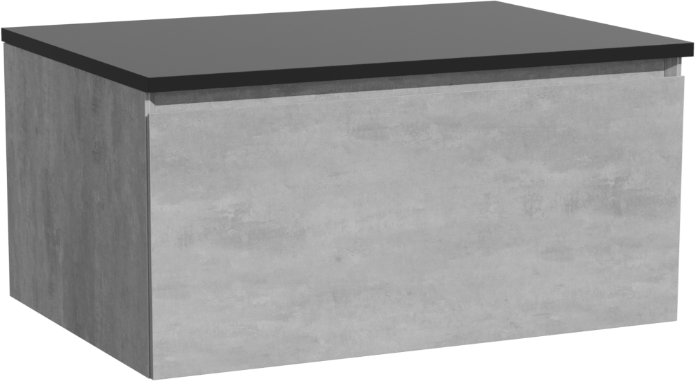 Storke Edge hängendes Möbelstück Set: 75 x 52 cm, Beton dunkelgrau, mit Panton Einzel Waschtischplatte, Pulverbeschichtetes MDF Schwarz matt