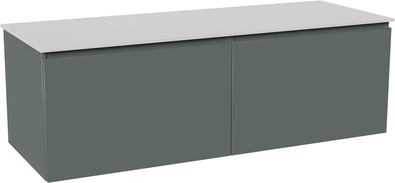 Balmani Sfera zwevend badmeubel 150 x 55 cm forest met Stretto enkel of dubbel wastafelblad in solid surface mat wit