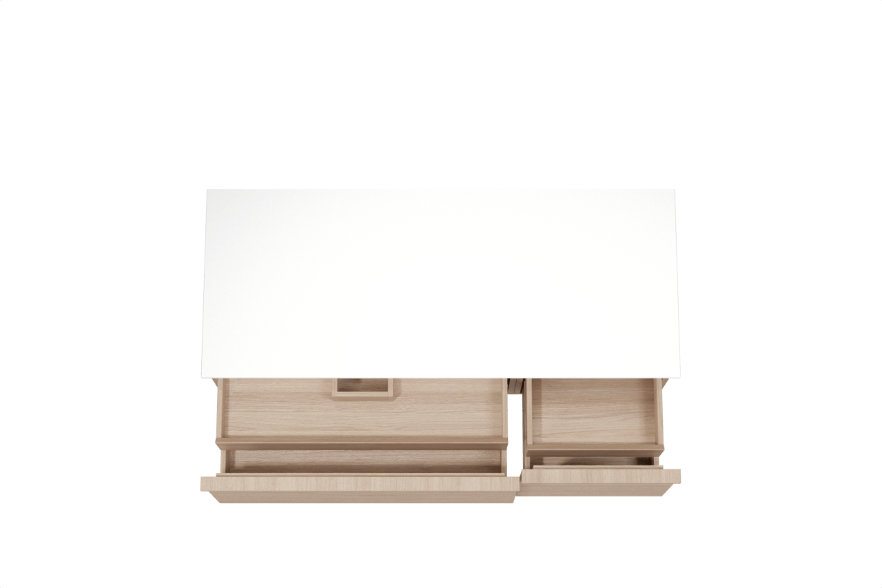 Balmani Forma meuble salle de bains suspendu 135 x 55 cm chêne naturel avec Stretto tablette simple ou double en solid surface blanc mat, Nervure droite symétrique horizontale