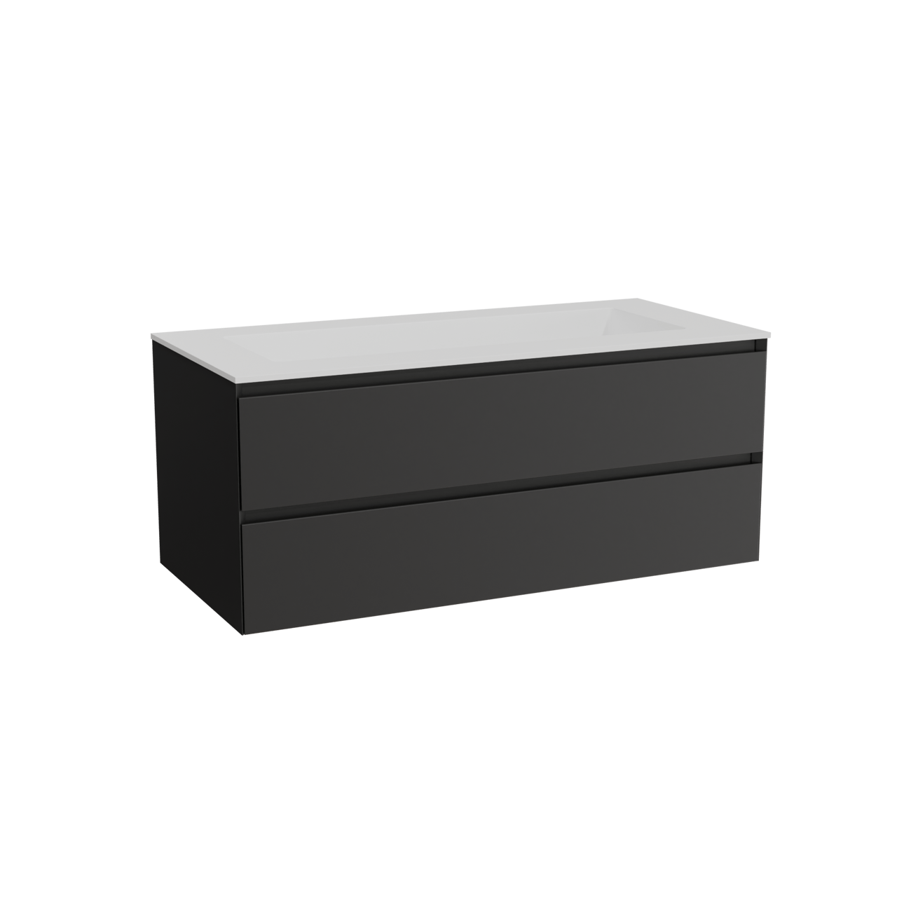 Balmani Mitra meuble salle de bains suspendu 120 x 55 cm noir mat avec Tablo Stretto plan simple pour 2 trous de robinet en solid surface blanc mat