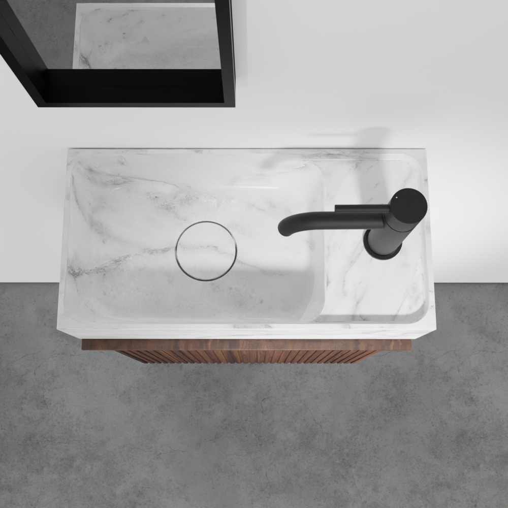 Balmani Forma meuble wc suspendu 42 x 21 cm noyer américain avec Dama lavabo en marbre Carrara