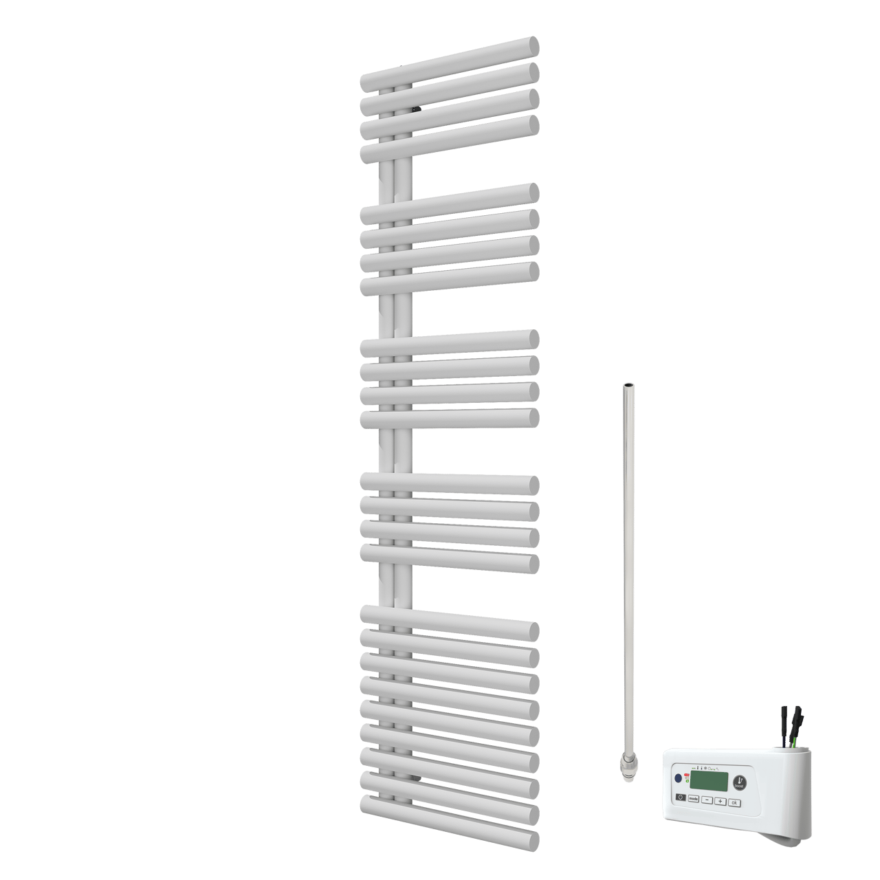 Vipera Avila Einzel Handtuchheizkörper 50 x 187 cm Elektrische Heizung weiß matt Mittelanschluss 800W, inkl. Widerstand