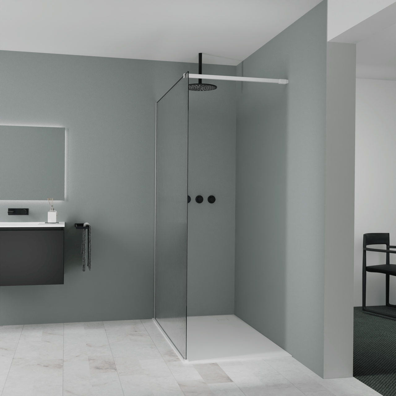 Balmani Modular Walk-In Dusche: 140 x 200 cm, Ribs, inklusive Coating, Profil Weiß matt