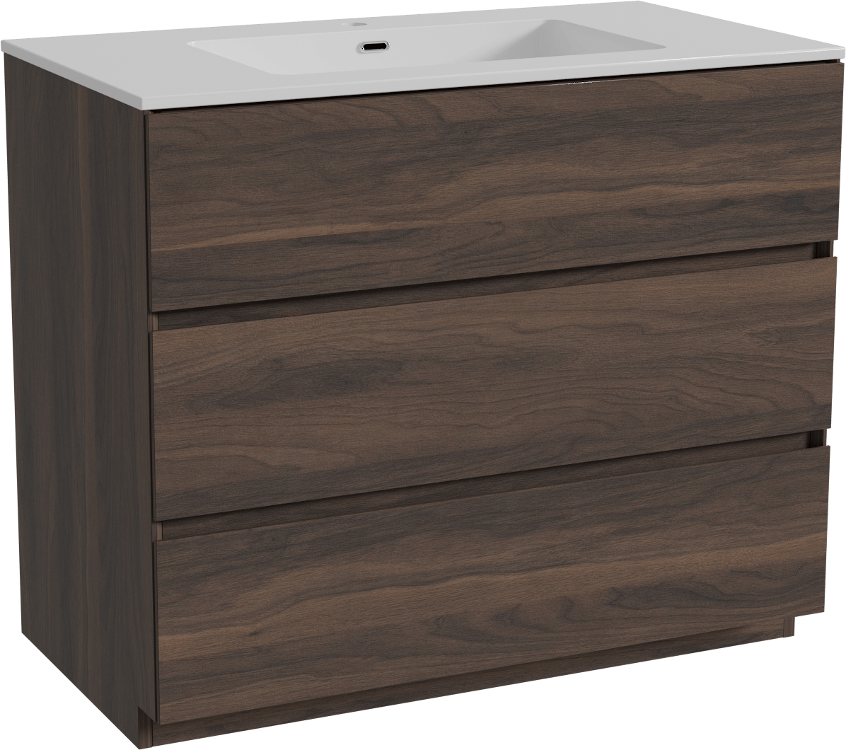 Storke Edge staand badmeubel 95 x 52 cm notenhout met Diva enkele wastafel in composietmarmer hoogglans wit