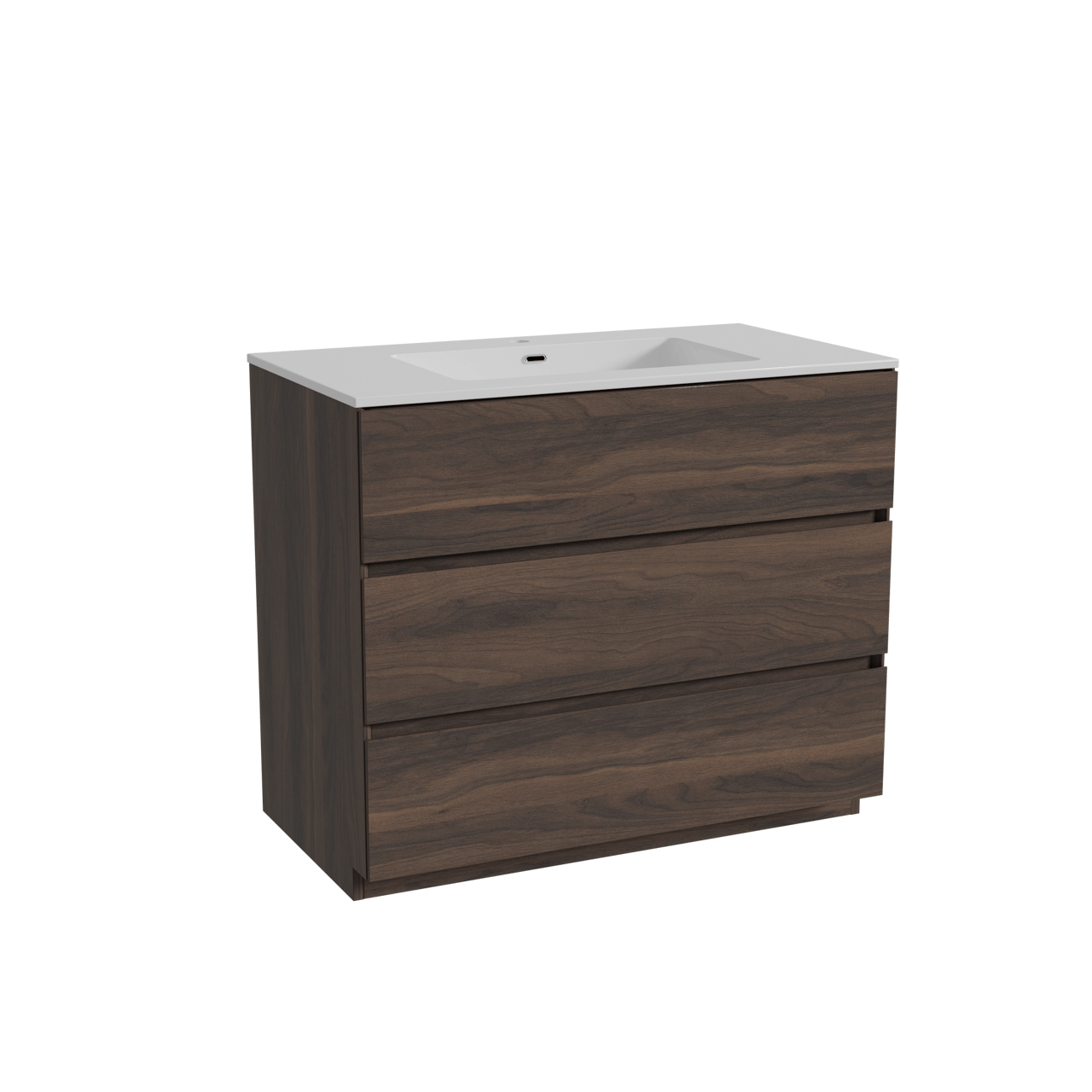 Storke Edge freistehendes Möbelstück Set: 95 x 52 cm, Nussbaum, mit Diva Einzelwaschtisch, Marmorkomposit Weiß glänzend