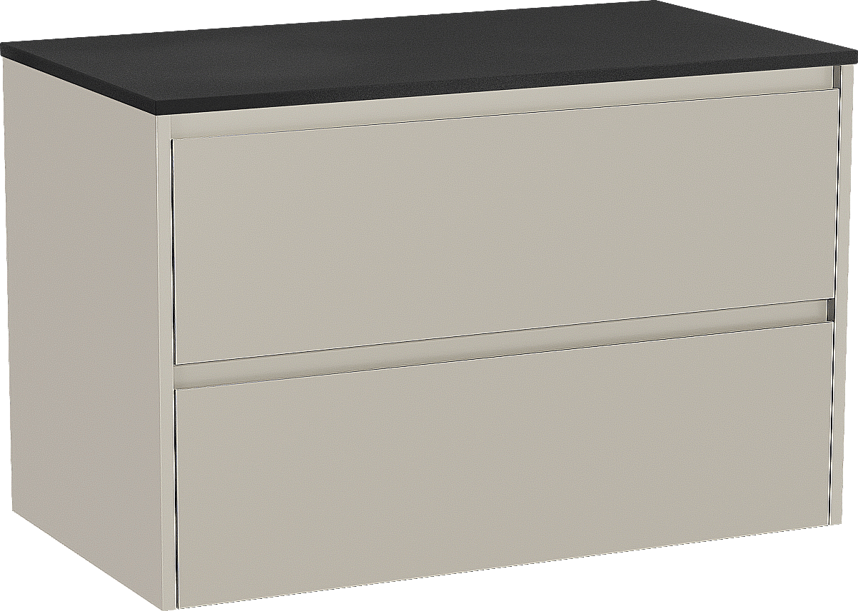 Storke Seda zwevend badmeubel 95 x 52 cm zijdegrijs met Panton enkel wastafelblad in gepoedercoate mdf mat zwart