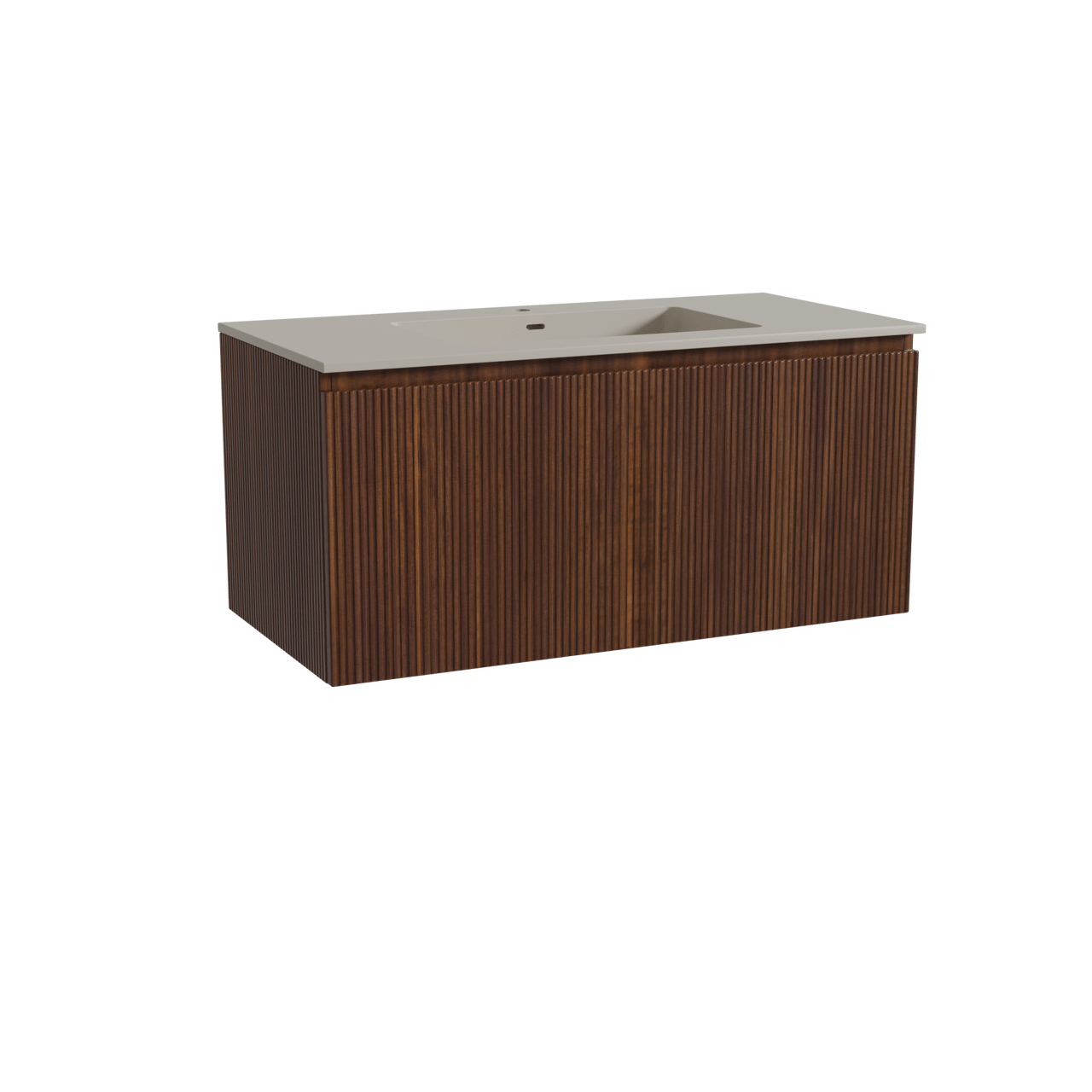 Storke Ribs meuble salle de bains suspendu 105 x 52 cm noyer avec Diva plan simple en top solid soie grise, Nervure droite symétrique verticale