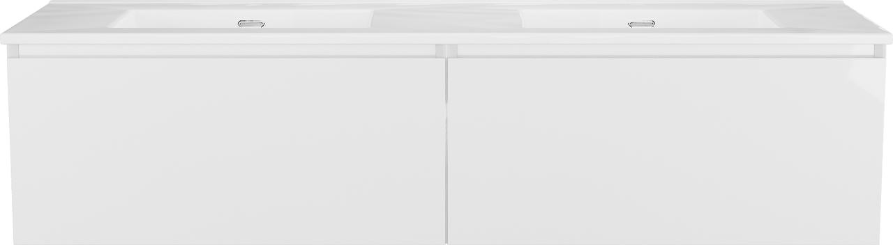 Storke Edge meuble salle de bains suspendu 150 x 52 cm blanc brillant avec Kera double vasque en porcelaine blanc brillant, bondes incluses