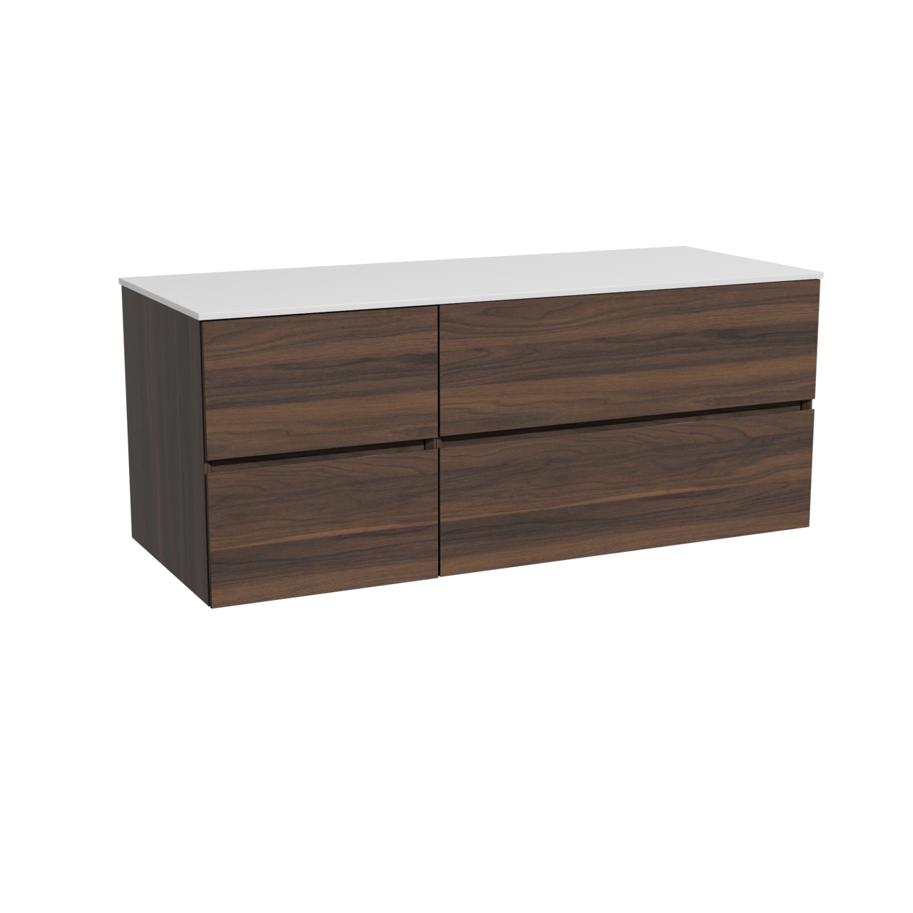 Storke Edge zwevend badkamermeubel 130 x 52 cm notelaar met Tavola enkel of dubbel tablet in solid surface mat wit