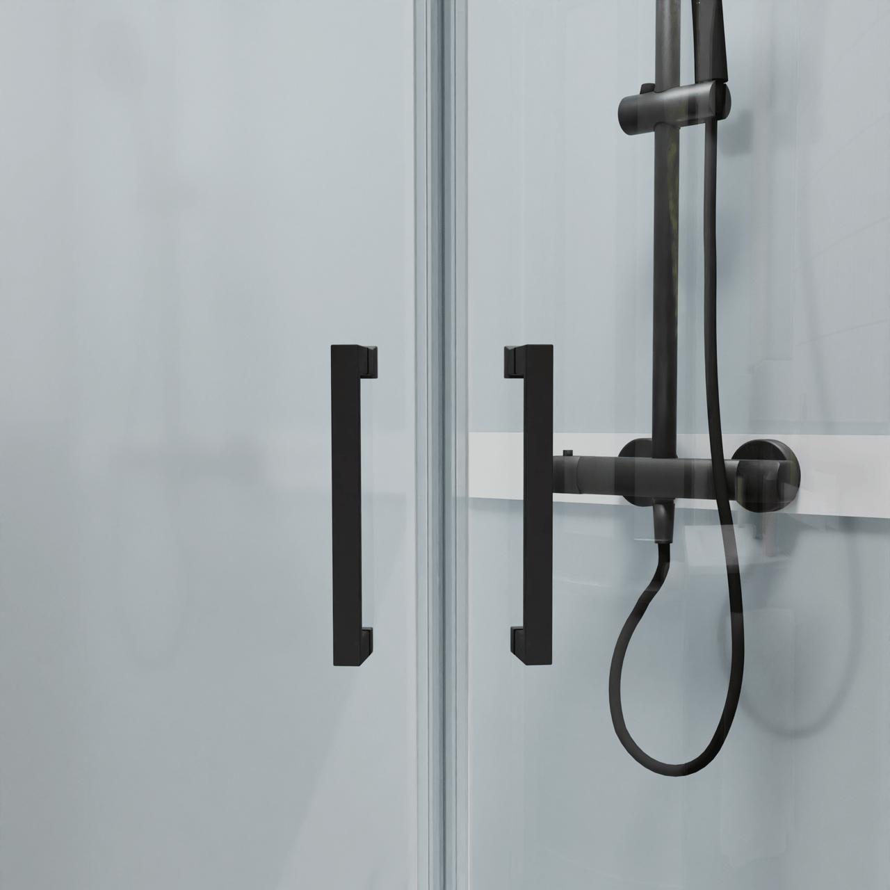 Luca Varess Talan cabine de douche quart de rond avec portes coulissantes 90 x 90 cm verre transparent profil noir mat