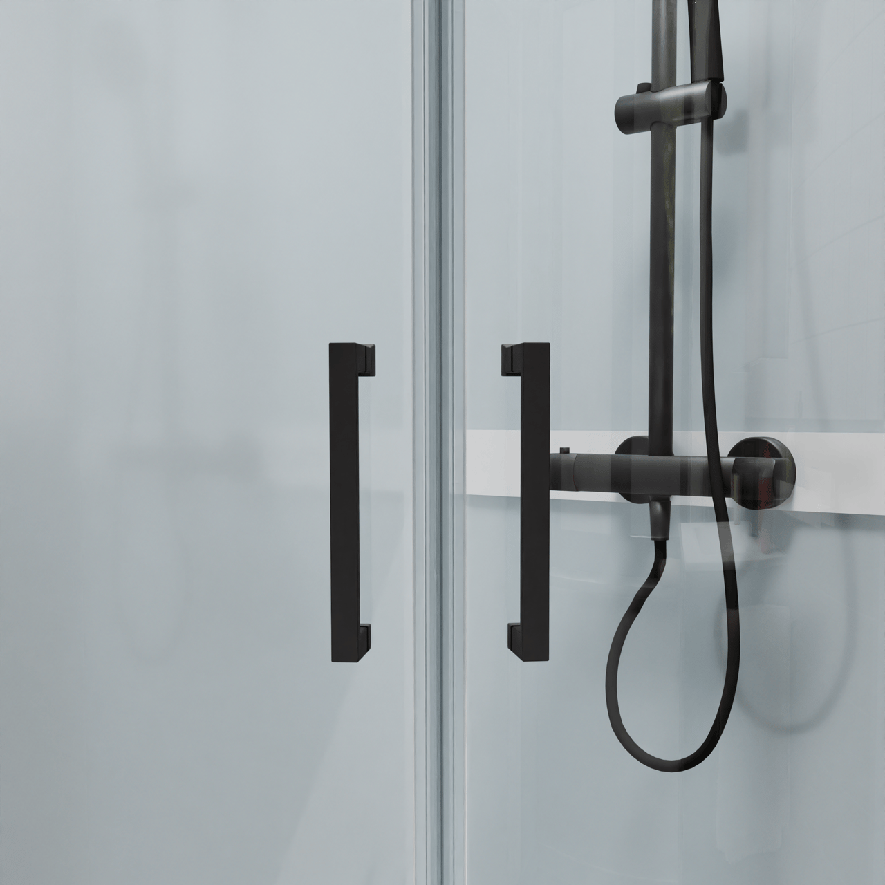 Luca Varess Talan cabine de douche quart de rond avec portes coulissantes 90 x 90 cm verre transparent profil noir mat