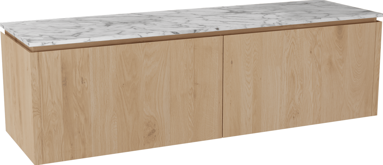 Balmani Eclips hängendes Möbelstück Set: 180 x 55 cm, Eiche Natur, mit Stretto Einzel- oder Doppel Waschtischplatte Carrara-Marmor